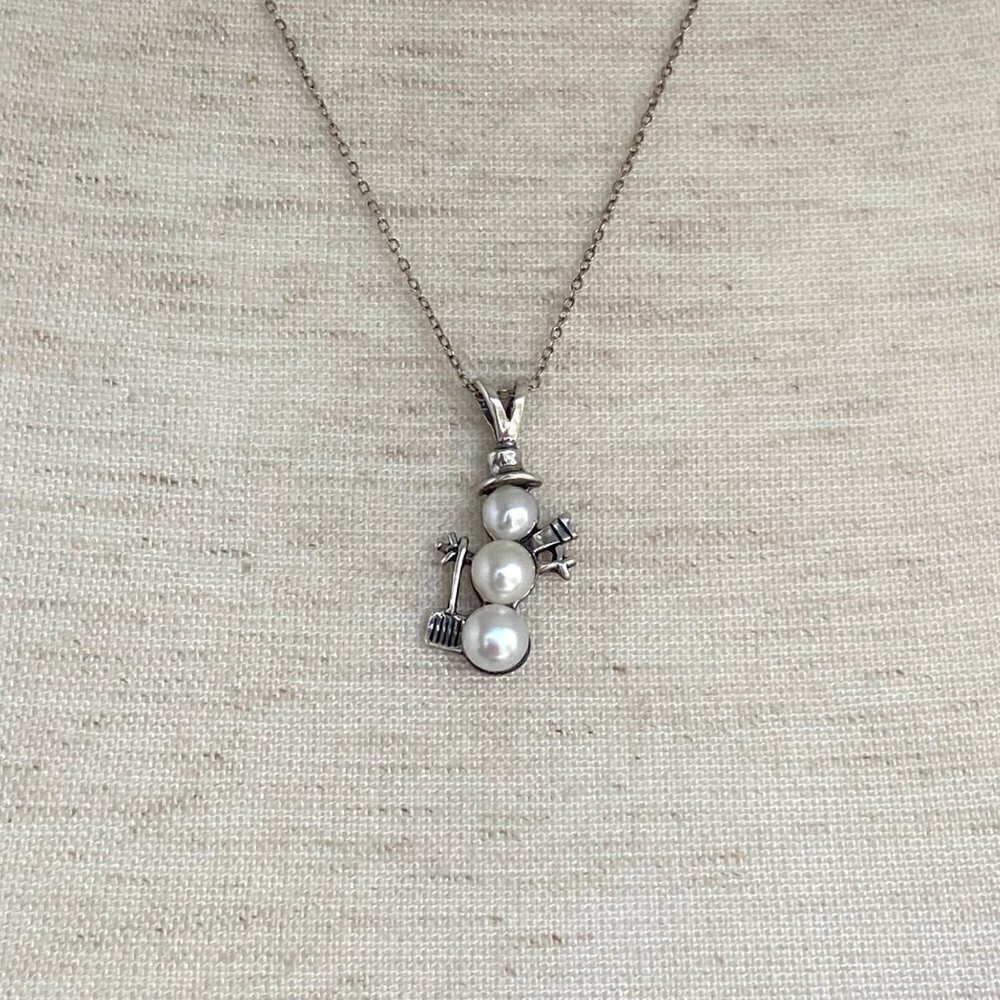 Sterling Silver 925 Dakota West Pearl Snowman Winter Pendant Necklace 18" Chain - Picture 6 of 16